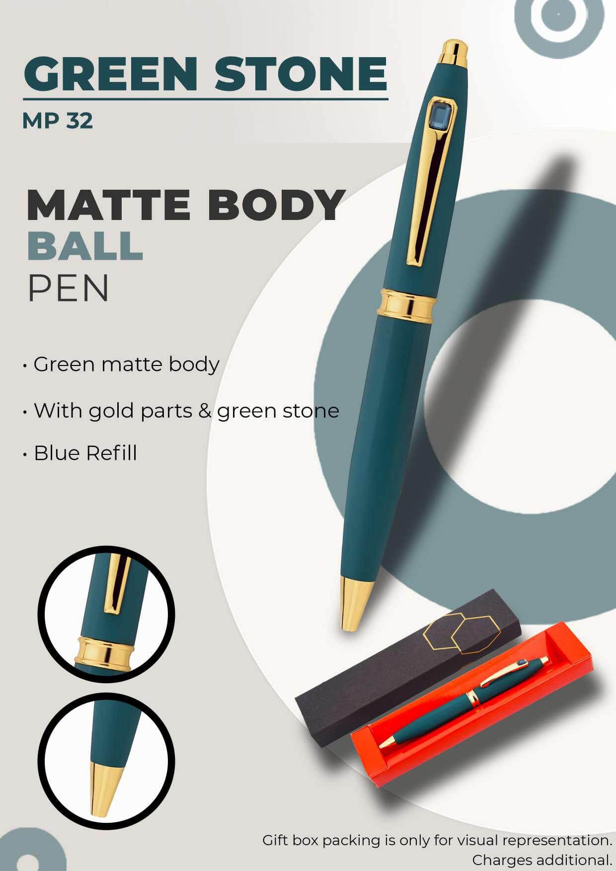 Matte Body Ball Pen Green Stone